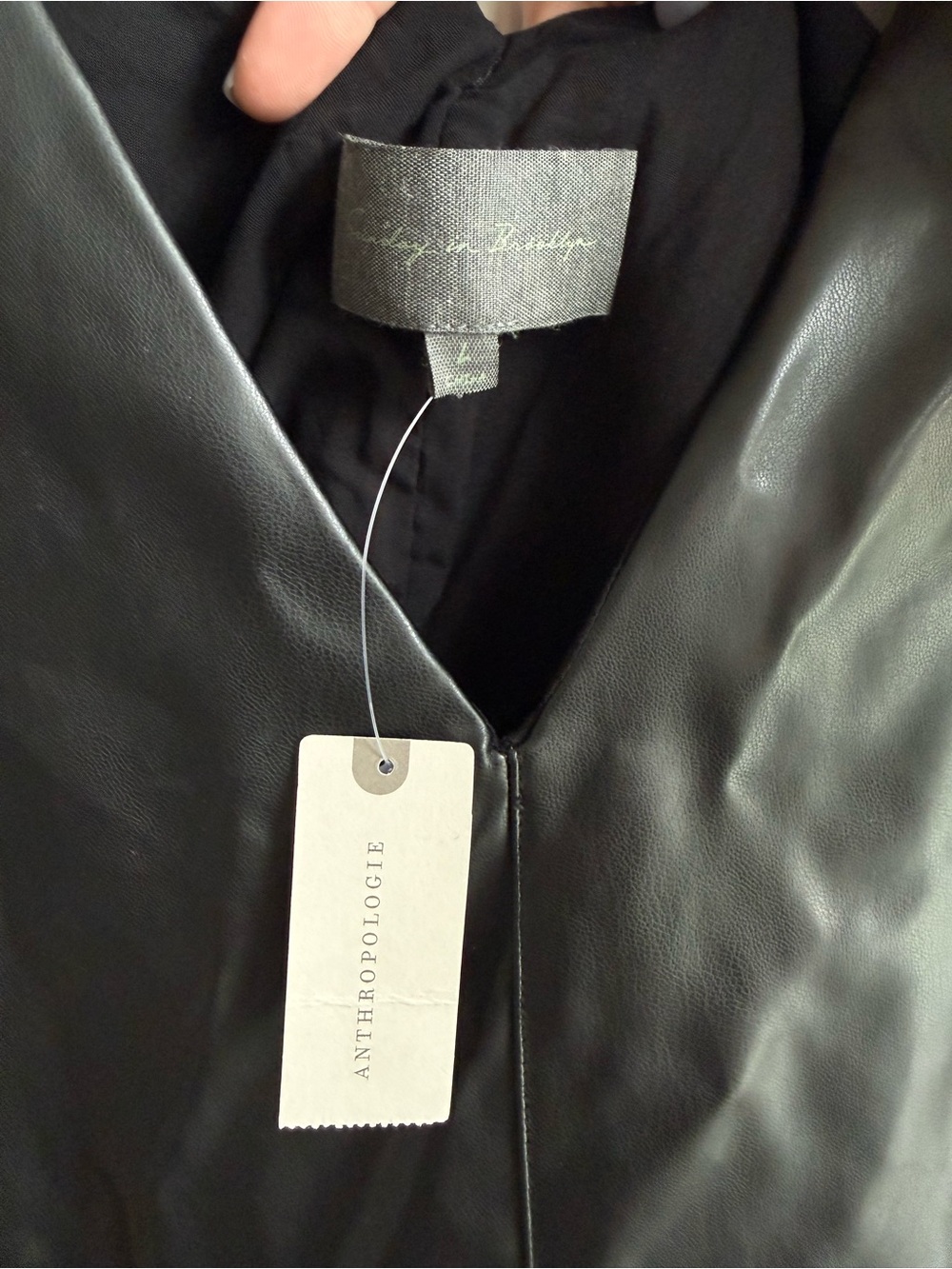 Anthropologie SUNDAY IN BROOKLYN Faux-Leather V-Neck Pinafore Sz L - Picture 4 of 5